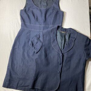 Alex Marie Navy Blue Sleeveless Dress & Short-Sleeve Buttoned Jacket Suit Set